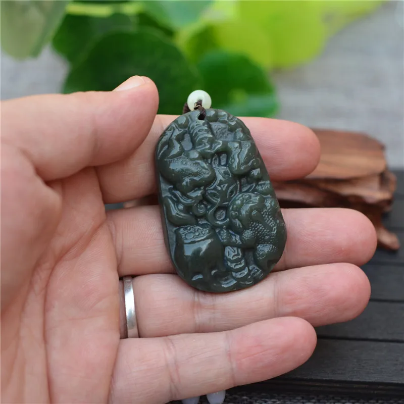 Темно зеленый натуральный кулон Hetian Jades с резьбой на жабе амулет для женщин и