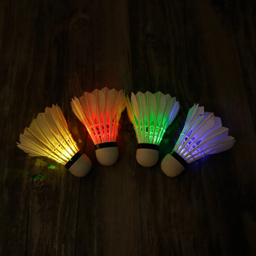 

OOTDTY 4pcs 60g Dark Night Colorful LED Badminton Shuttlecock Birdies Lighting Feather