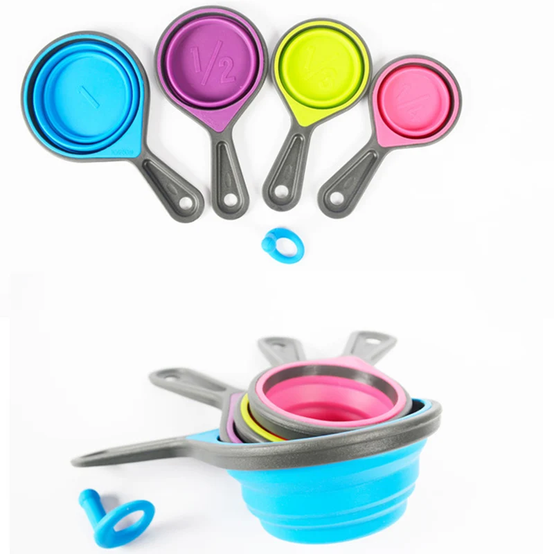 4Pcs/set Folding Food grade Measuring Cup Colorful Collapsible Spoon For Baking DIY Kitchen Tools | Дом и сад
