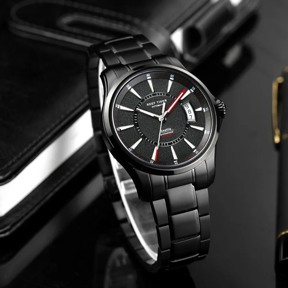 Часы мужские наручные Риф Тигр/RT автоматические из черной стали|Мужские