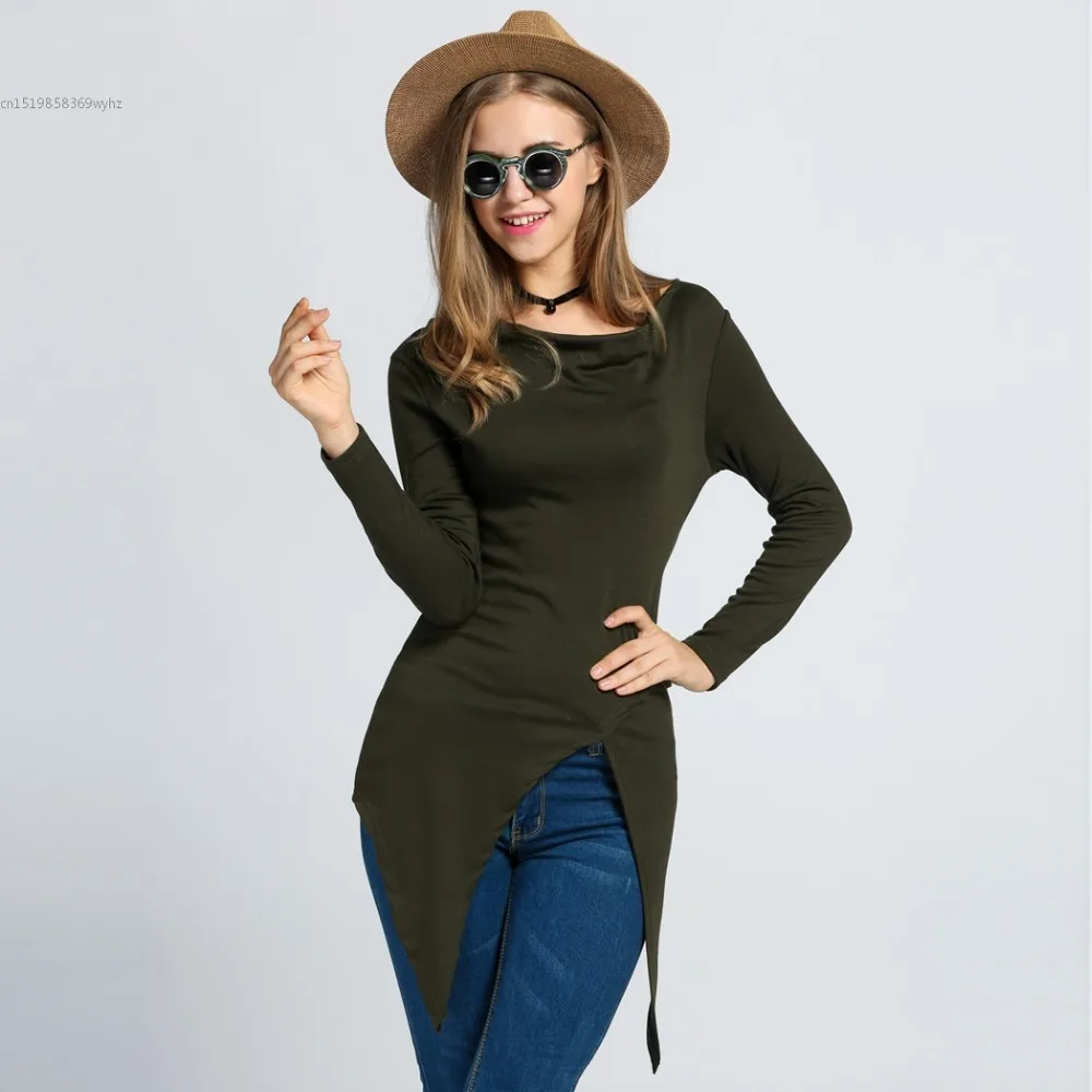 Модные женские туфли Long Sleeve Cowl Neck платок асимметричный подол Тонкий Топ|slim top|fashion