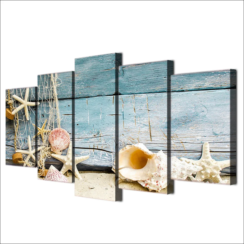 Beautiful Seashells Starfishes Beach Painting Modern Canvas wall Print Art Oil poster frame Living Room Home Decor | Дом и сад
