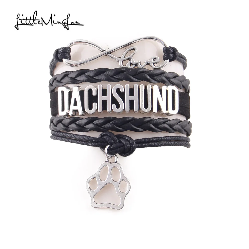 Litttle Minglou Infinity Love браслет с надписью dachshund подвеска собачья лапа кожаный для