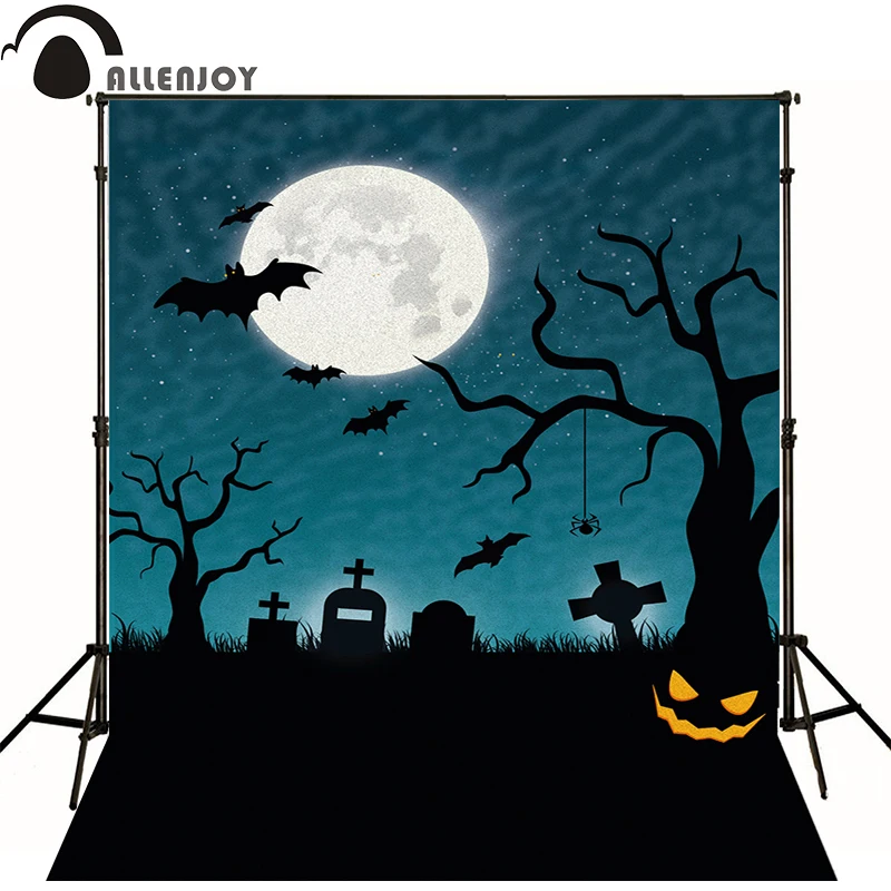 Фотофоны для фотосъемки на Хэллоуин Тыква летучие мыши Луна кладбище|photocall