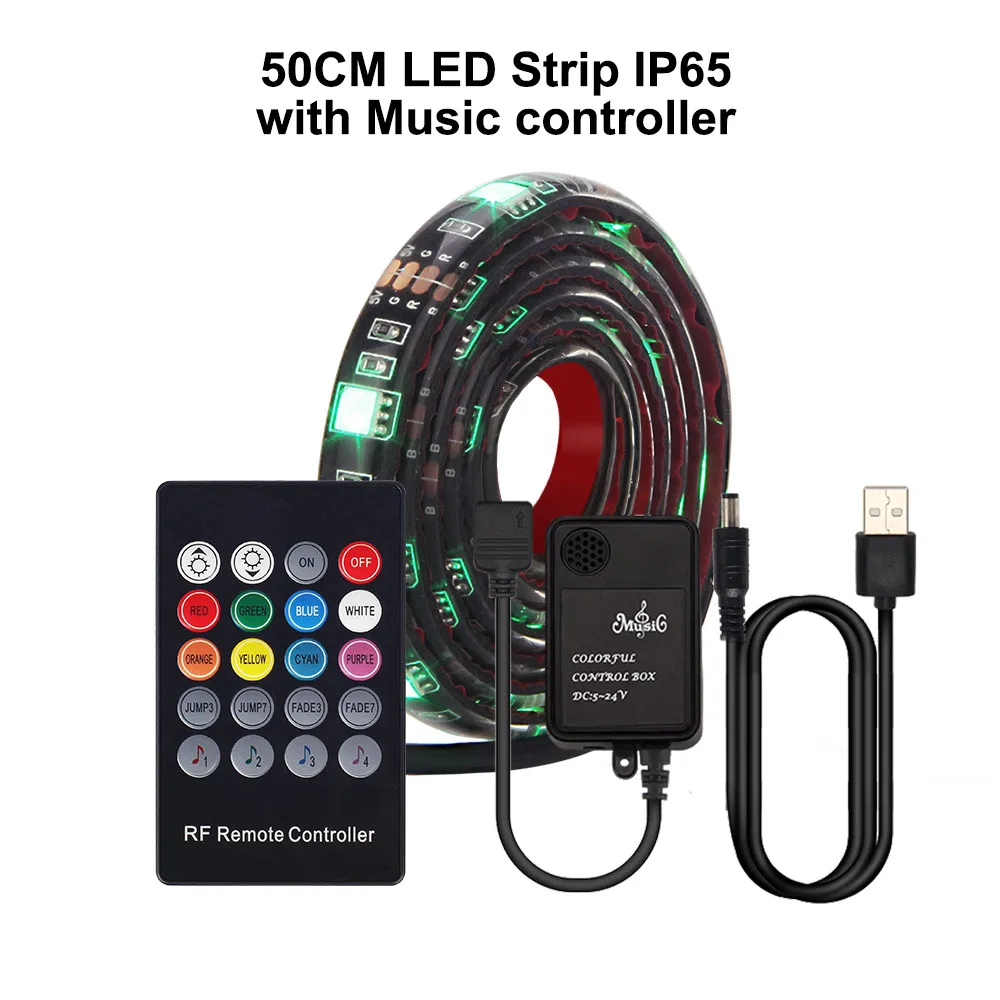 50CM Set USB Светодиодная лента RGB музыкальный контроллер 0,5 м 1 м 2 м ТВ-светильник с 20Key пультом дистанционного управления - Испускаемый цвет: 50CM Set