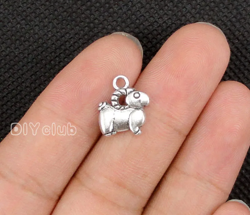 80pcs овечки амулеты античное серебро 2 сторонний Ram Шарм Кулон Коза 14x12мм|charm antique