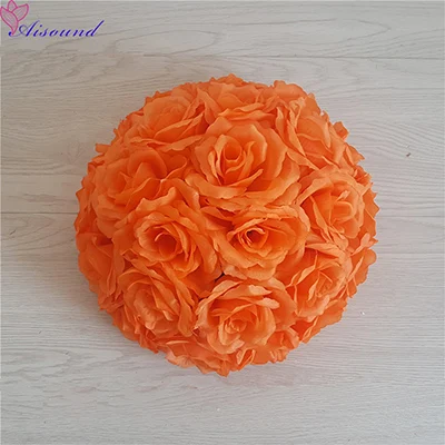 Color 16 Orange 1 шт. подвесной Декор цветок шар центральный Шелковая Роза украшение для свадьбы целующиеся шары Pomanders свадебный декоративный шар композиция - Цвет: Color 16 Orange