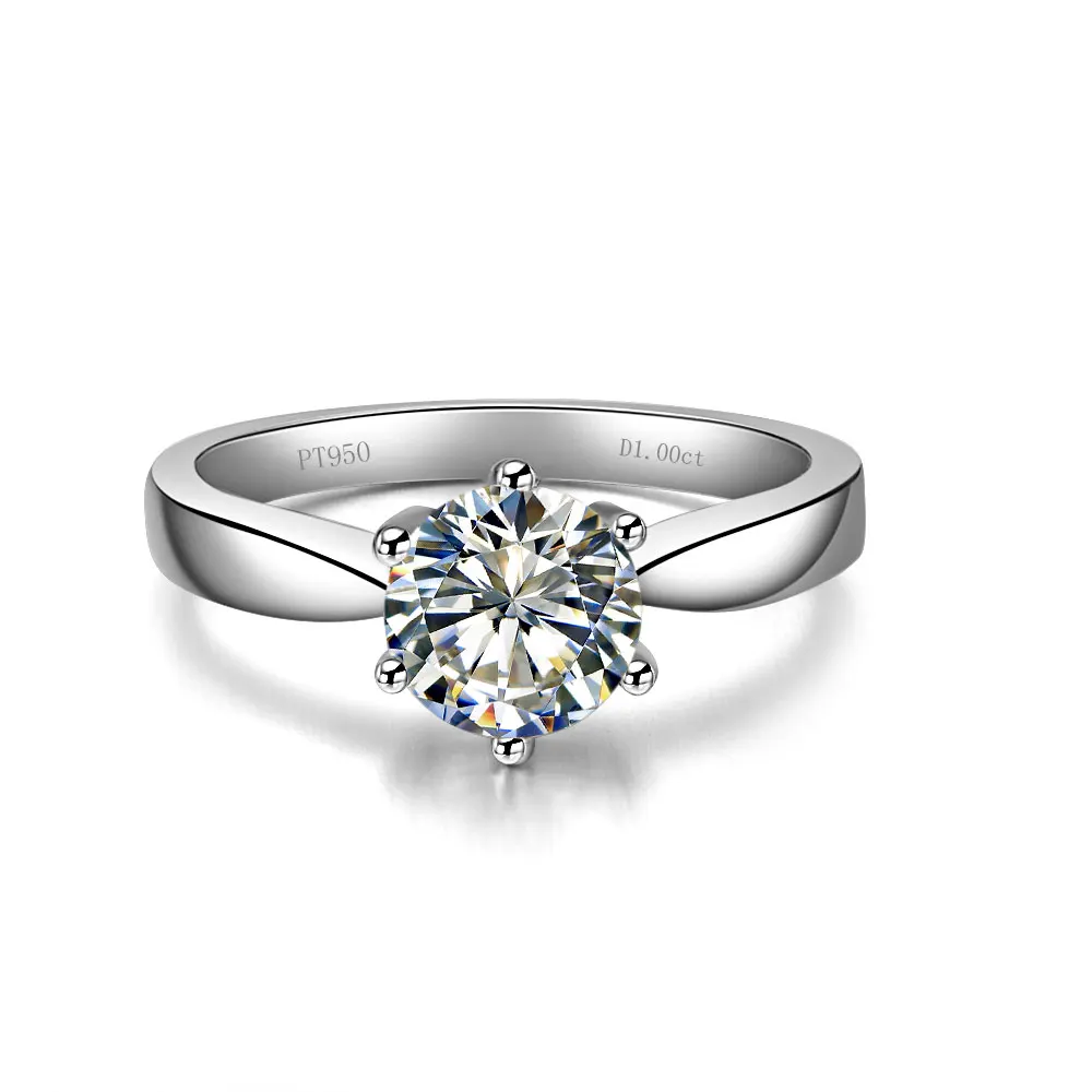 

Однотонное Платиновое кольцо PT950, кольцо с муассанитом 1 карат, кольцо с бриллиантом, красивое женское кольцо с сертификатом, красивое кольц...