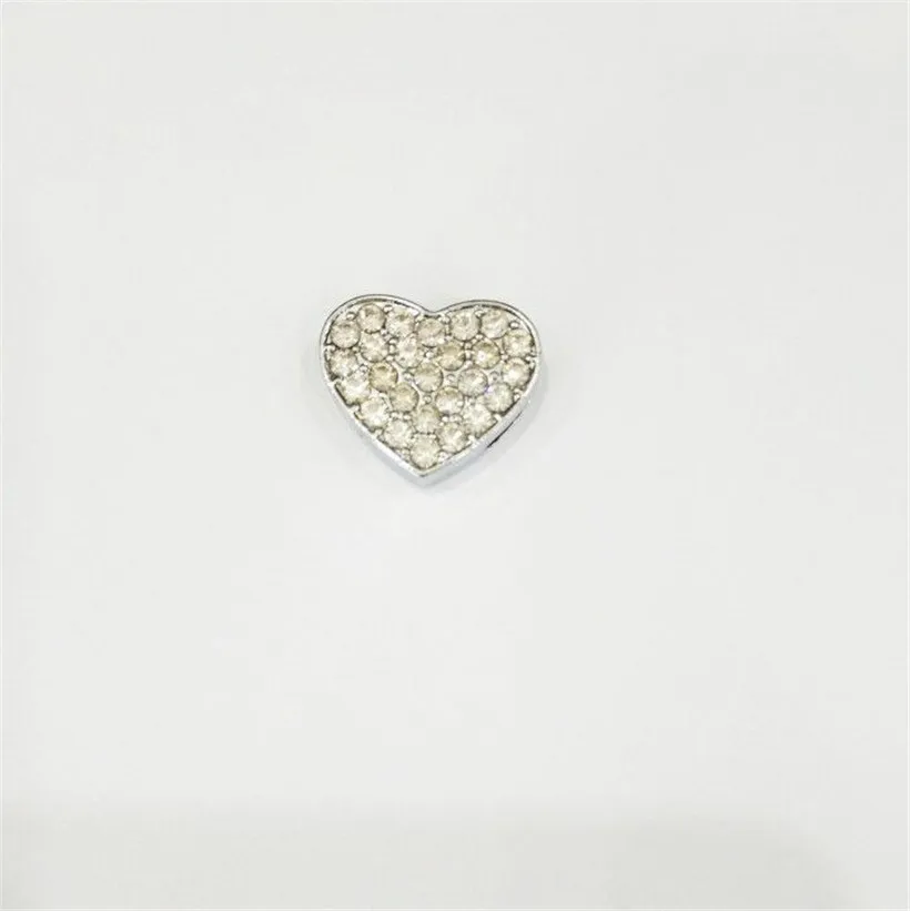 50pcs 8mm full rhinestone silver color Heart Slide Charms Fit Pet Dog Wristband Cat Tag Collar SL146 | Украшения и аксессуары