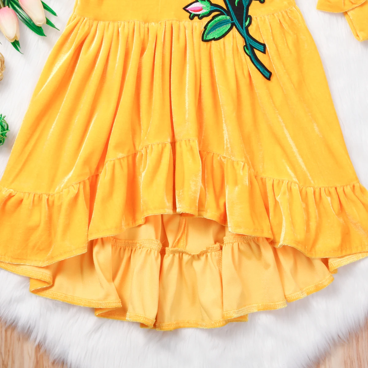 2018 new Child Baby Girl Kid Floral Ruffles Dress Velvet Ruffle Dresses front short long back Party | Детская одежда и обувь