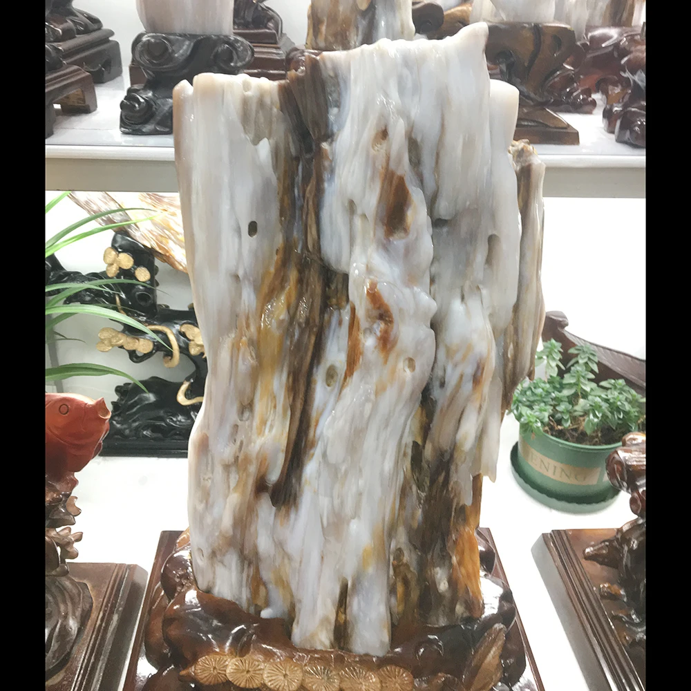 Большой Размеры! Натуральное дерево Fossil Jade фигурка дерево Fossil Jade образец минерала хрустальные камни украшение дома и деревянная подставка