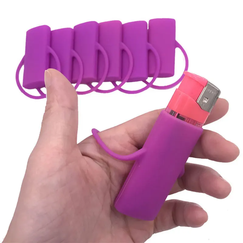 Purple Силиконовые газовые зажигалки рукав Аксессуары для сигарет 60x26 мм Зажигалка чехол - Цвет: Purple