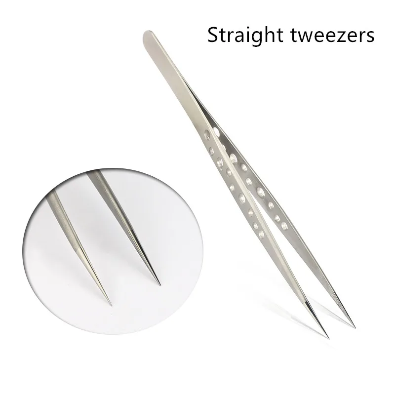 Straight Silver Профессиональные пинцеты для ресниц, щипцы для наращивания ресниц из нержавеющей стали, высокоточные пинцеты для наращивания ресниц, набор - Цвет: Straight Silver