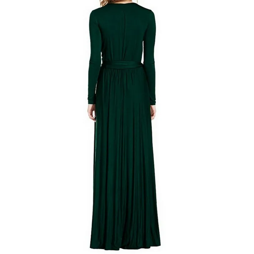 Платье макси с v образным вырезом для женщин одежда разрезом однотонные зимние