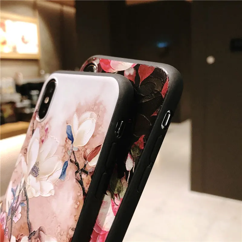 Boucho Flower Case For iPhone 7 Plus XS Max XR 3D Relief Rose Floral Phone X 8 6 6S 5 SE 5S TPU Cover | Мобильные телефоны и
