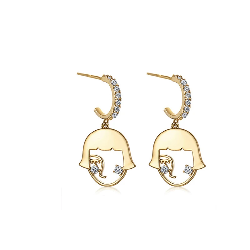 Gold color Золотой Цвет выражение лица Длинные Висячие серьги для Для женщин моды стерлингового серебра CZ циркон улыбающееся лицо серьги, ювелирное изделие, подарок для детей - Окраска металла: Gold color