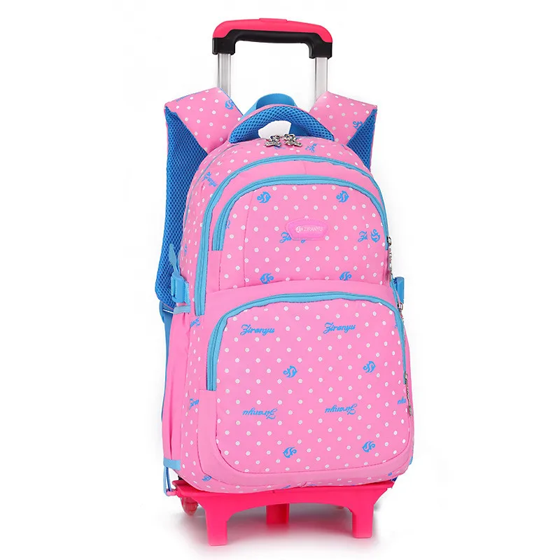 2 wheels pink Модные школьные сумки на колесиках для девочек 2 или 6, съемный рюкзак для детей, сумка для книг на колесиках, водонепроницаемые дорожные сумки Mochila - Цвет: 2 wheels pink