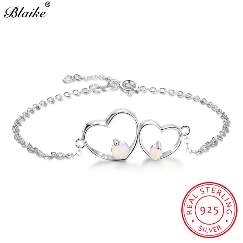 Браслет Blaike из серебра 925 пробы с подвесками в виде сердца|Гибкие и жесткие
