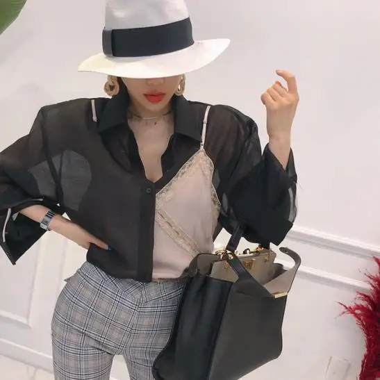 2019 Женская Летняя лоскутная кружевная блузка с длинным рукавом женские тонкие