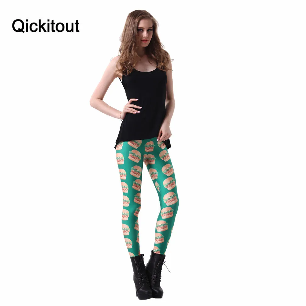 Прямая поставка Фитнес Леггинсы с принтом Для женщин гамбургер зеленый Еда