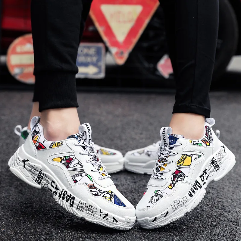 x brand hot sell white colorful graffiti printed chunky men shoes canvas trainers casual breathable platform canvas men sneakers free global shipping