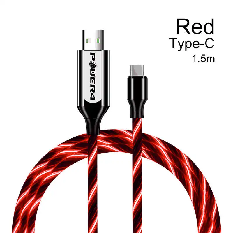 Type C-Red Power4 1,5 м usb type-C кабель для передачи данных для iPhone со светящимся проводом для зарядки Micro USB для samsung Xiaomi кабель зарядное устройство двустороннее - Цвет: Type C-Red