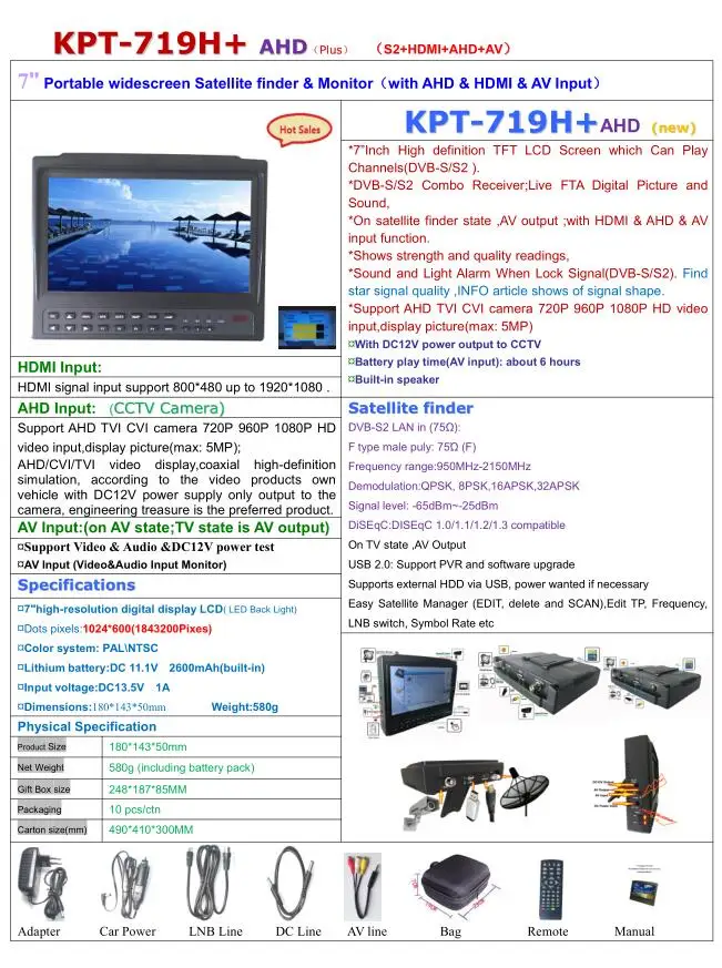 [Подлинный] Φ + AHD TVI CVI KPT 719H цифровой спутник измеритель камера видеонаблюдения ЖК