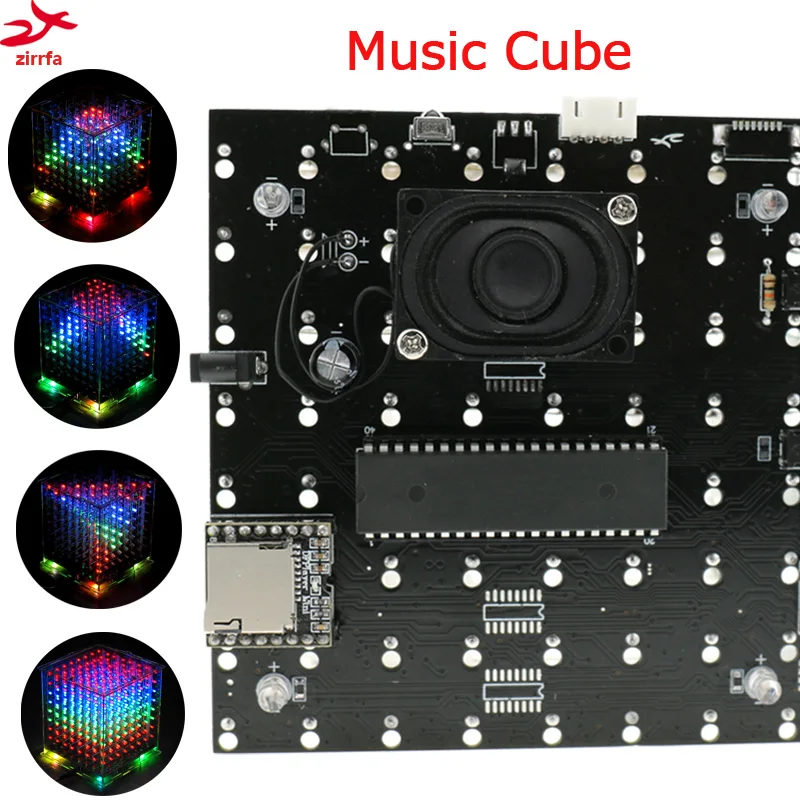 Светодиодный электронный diy набор 3D 8 Мини многоцветный 8x8x8 mp3 музыкальный светильник cubeeds комплект встроенный музыкальный спектр