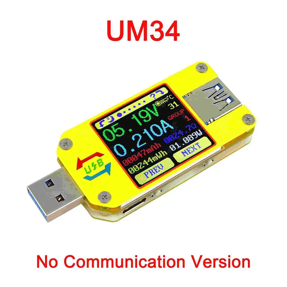 UM34 UM34 UM34C Для APP USB 3,0 Тип-C DC Вольтметр Амперметр Напряжение измеритель тока, для батареи зарядки измерения Кабельный тестер сопротивления - Цвет: UM34