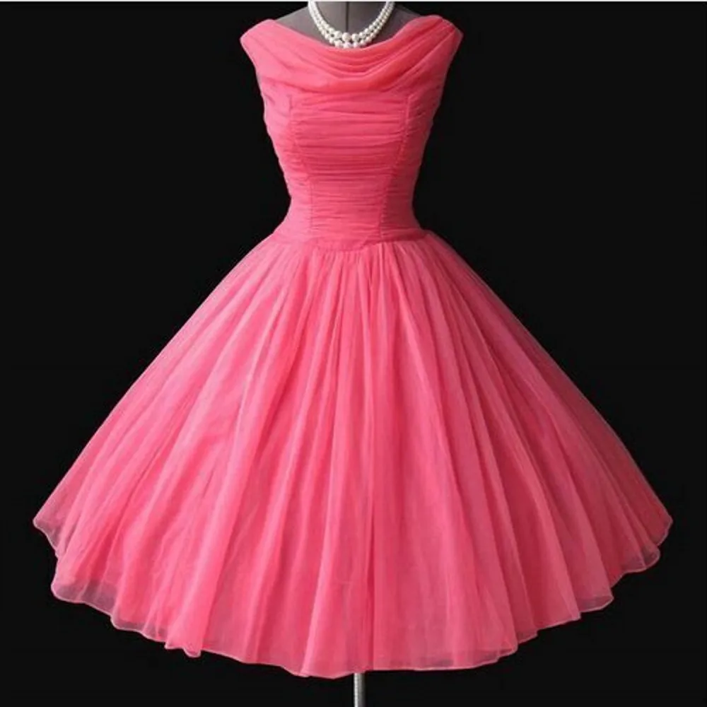 ILoveWedding коктейльные платья трапециевидной формы, формальные розовые красные тюлевые платья без рукавов, плиссированные платья на молнии длиной до колена, вечерние платья для выпускного вечера