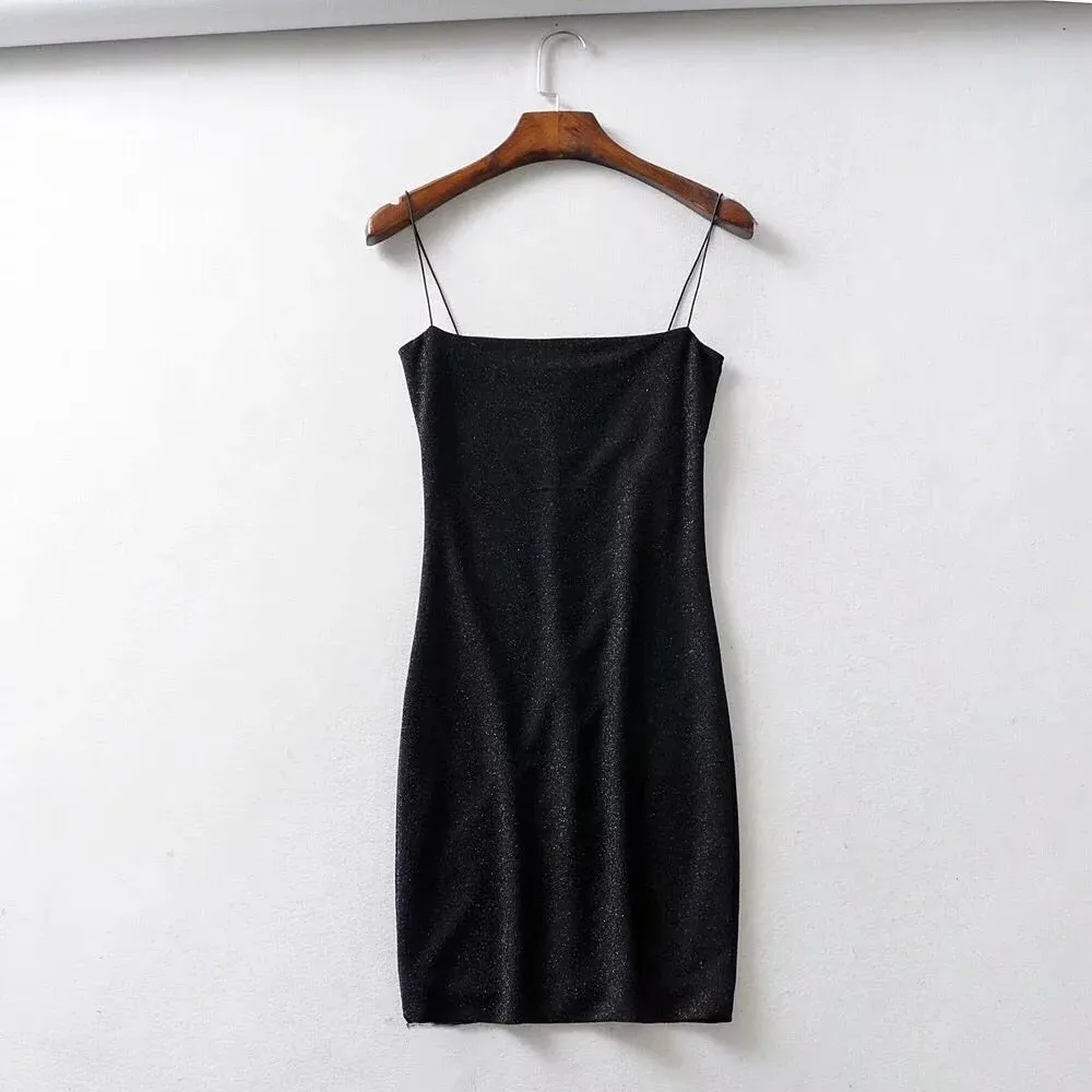Женское блестящее мини-платье на тонких бретельках летнее платье с открытой