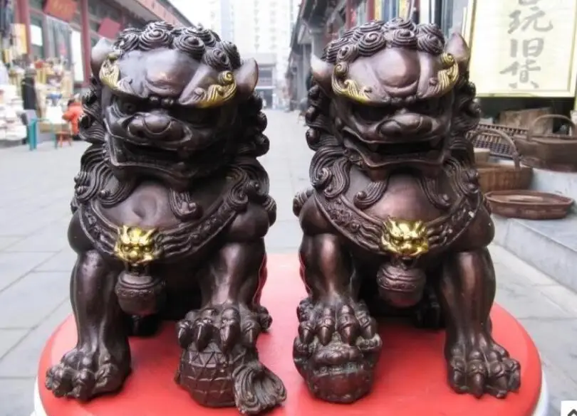 Китайская медная бронзовая фэн шуй защитная дверь Бэй Цзин фу ФОО Собака Лев