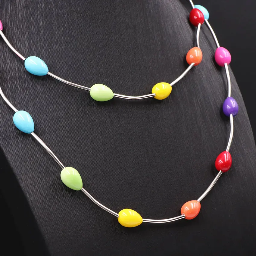 Длинное ожерелье с разноцветными бусинами 9x13 мм из окрашенного стекла в форме