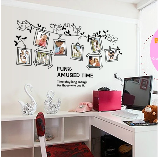 Фоторамка с черными цветами и лозой настенные наклейки птицами для детской