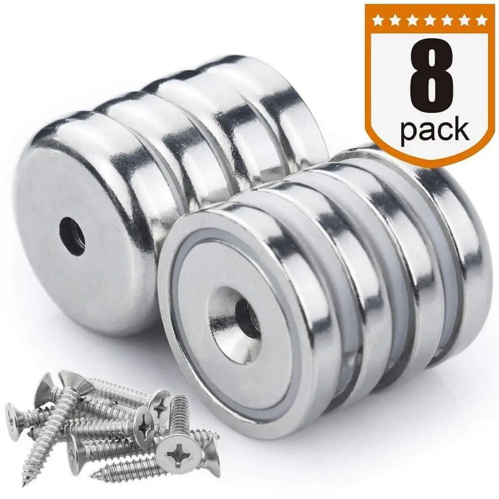 Super Power Rare Earth Cup Magnets, 95 LBS Holding Force, 1.26"D x 0.3"H Diameter,Countersunk Hole for#10 Bolt, Pack of 8