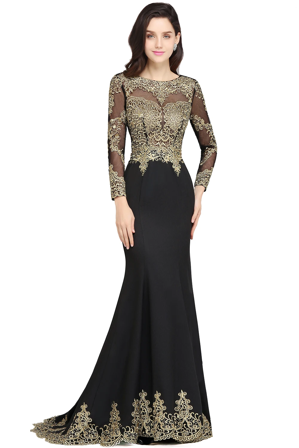 Длинное вечернее платье сексуальное с открытой спиной длинными рукавами