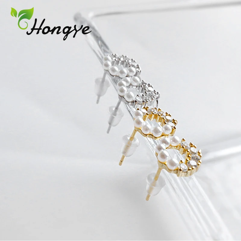 Серьги гвоздики с цирконом для девочек Hongye AAAA серебряного/золотого цвета
