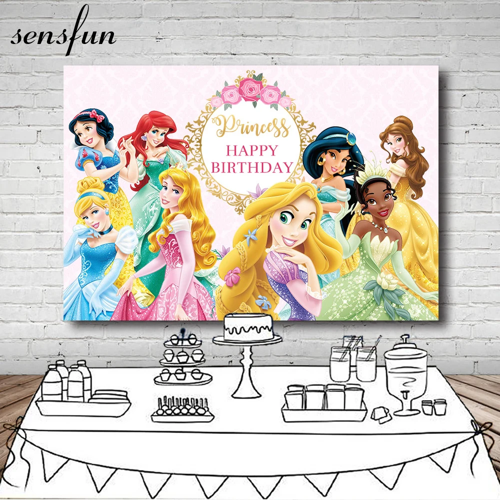 Sensfun мультфильм принцесса фотографии фон розовый цветок Золотая рамка девушки день рождения фоны для фотостудии 7x5FT