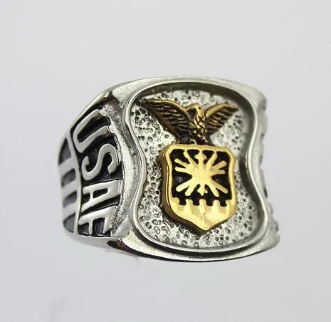 Мужское военное кольцо из нержавеющей стали с золотым и серебряным