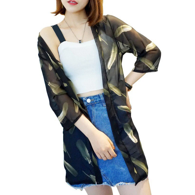 Защита от солнца Тонкий пляжный открытый Свободный Повседневный Кардиган шифон