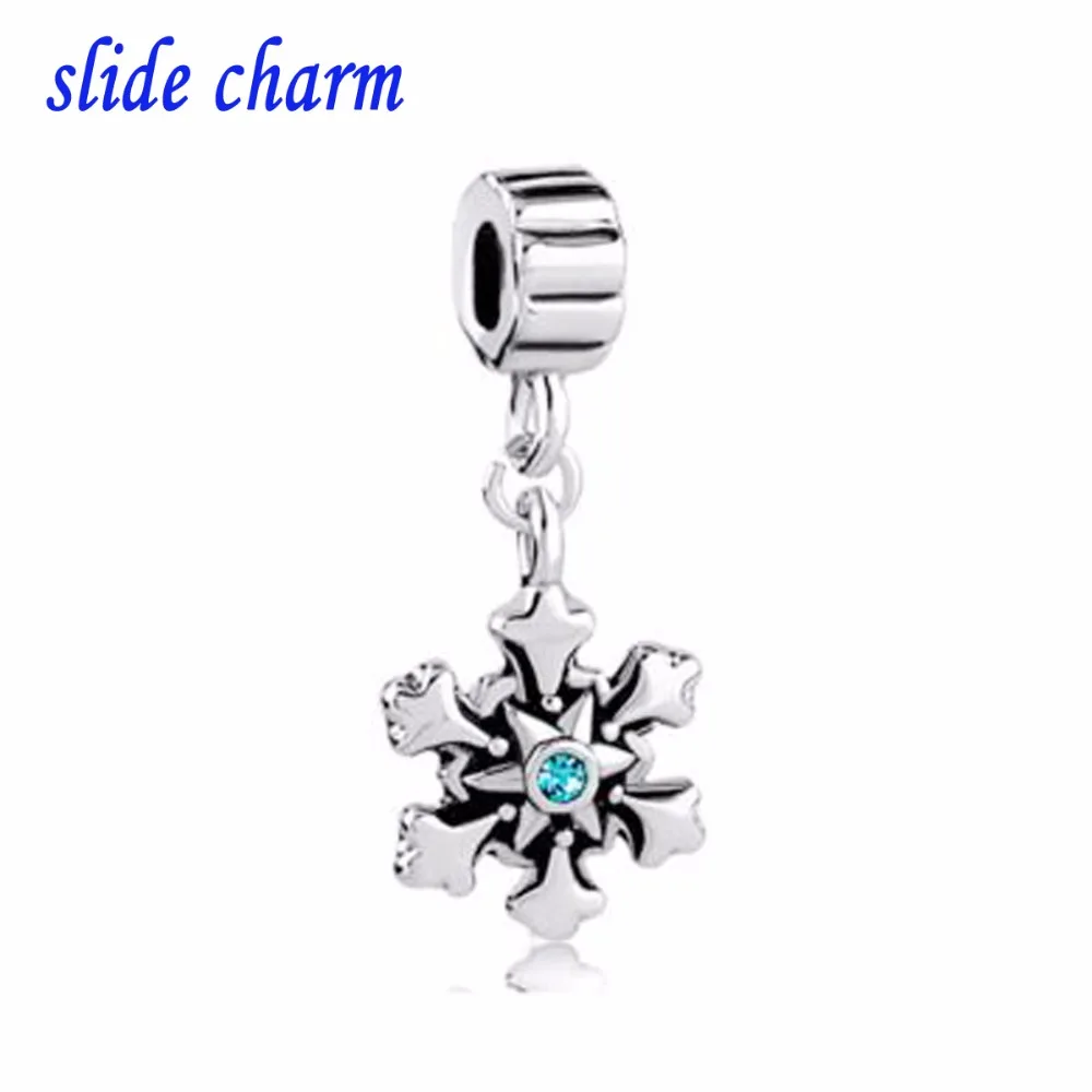 Шарм подвеска из снежинок с голубыми кристаллами|fit pandora bracelet|fit pandorabeads fit |