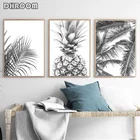 Картина на холсте, с тропическими принтами, листьями пальмы, черно-белая, в скандинавском стиле, для гостиной, плакат с ананасом