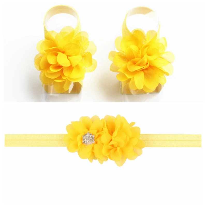 WFblock baby Girls Hair Accessories Kawaii Hairbands 2 Pcs Kids Elastic Chiffon Floral Headband Foot Strap Set Take Photo | Детская