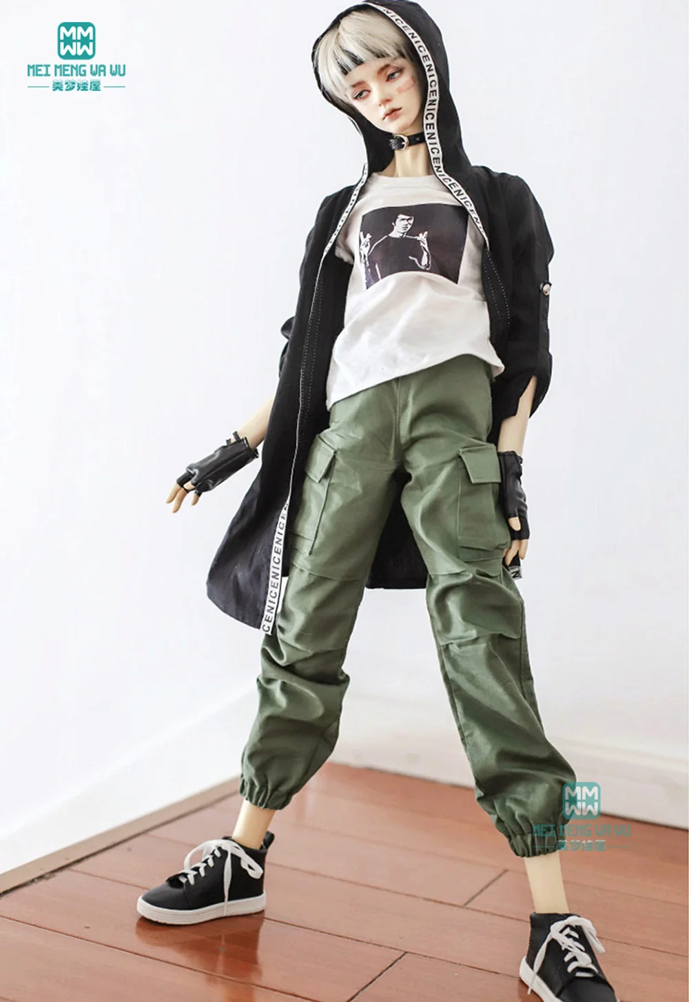 BJD doll clothes fits 65--80cm BJD uncle fashion t-shirt plaid shirt coat Black letter windbreaker coat