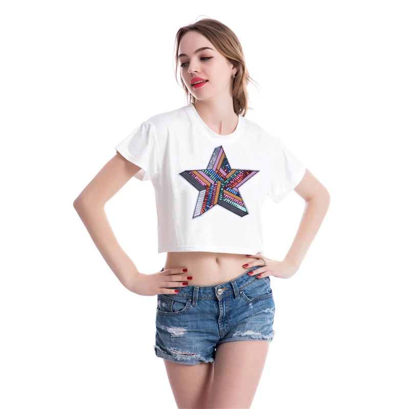 Prajna Sewing Accessories 3D Pentagram Patch Sequin Sew On Embroidered Patches For Clothes T-shirt Badges Applique Washable DIY | Дом и сад