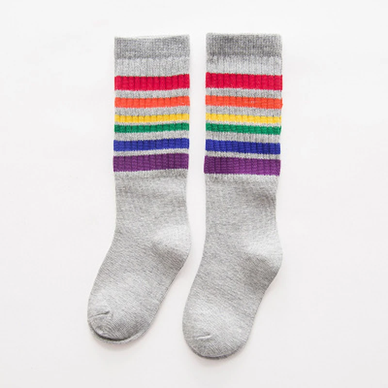 

Kids Knee High Striped Socks Boy Football Striped Colored Rainbow Cotton School White Long Tube Leg Warm Sock Kids Girls Baby