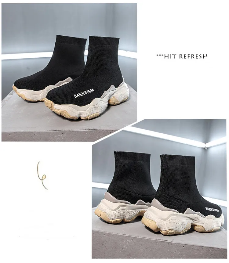 Women High Top Sock Shoes Chunky Sneakers Slip-on Ladies Platform Casual Shoes Autumn New Women Shoes botas mujer 998w