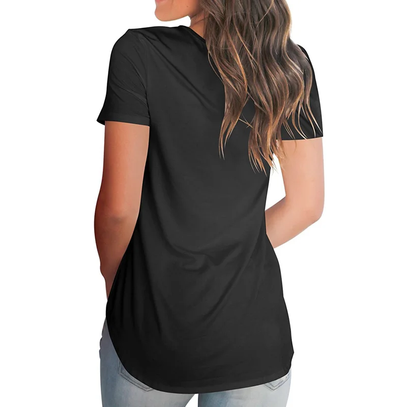 Летняя одноцветная футболка Для женщин V Средства ухода за кожей шеи с короткими