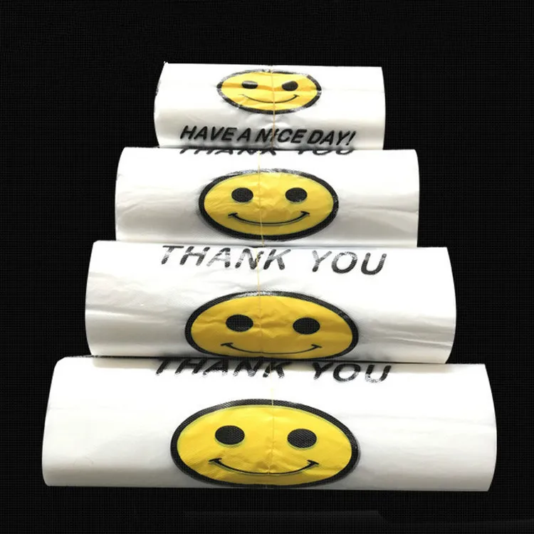 50 шт пластиковые прозрачные пакеты с ручкой Smile спасибо целлофановый Подарочный пакет для супермаркета для покупок пищевых конфет Упаковочные пакеты