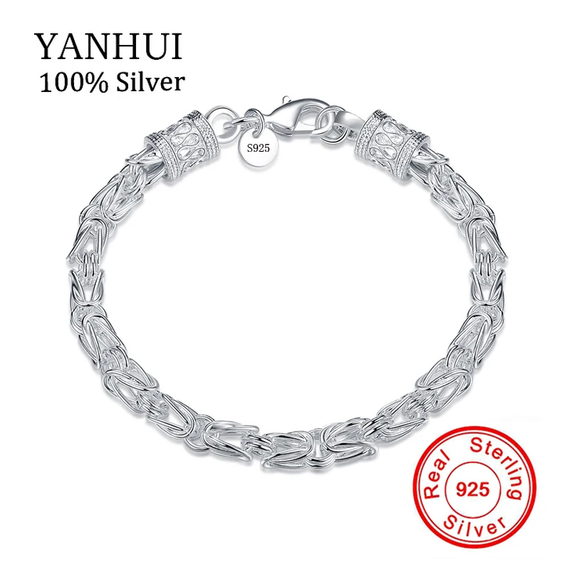 YANHUI новые модные мужские серебряные ювелирные изделия браслет с клеймо S925 Твердые 925 стерлингового серебра цепи мужской браслет на запястье H096